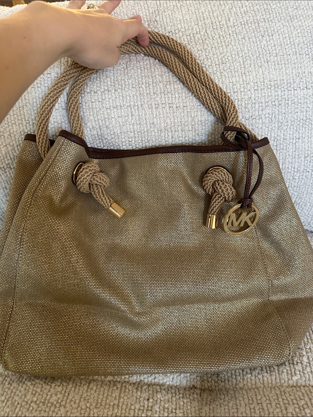 Michael Kors Gold-Tone Rope Handle Tote with MK Charm